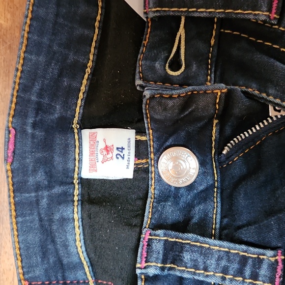 TRUE Religion Capris Dark Wash Stretch Denim Women's 28 Contrast Stitch - Picture 3 of 8